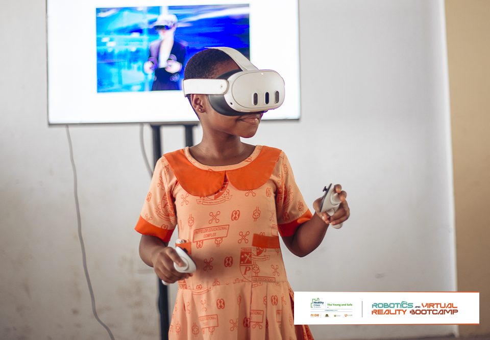Young Ghanaian girl using Meta Glasses